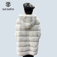 Real Rex Rabbit Natural Fur Coat Female Hoodies Zipper Poncho Jackets Winter Clothes Woman Fluffy Fur Warm Fashion Coat Big Size