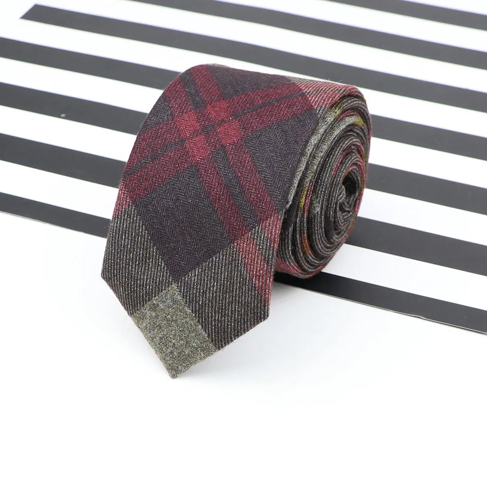 Men's  Business Diamond Check Tie Artificial Wool Cotton Dark Color Tie Striped Black Grey Necktie For Daily Accessory Paty Gift