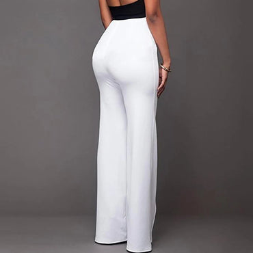 Loose Women Pants High Waist Flared Trousers Elastic Loose Slacks Solid Color Full Length Wide Leg Dress Pants Trousers