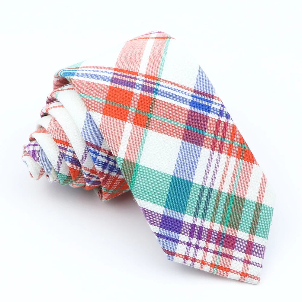 Fashion Plaid Tie For Men Women Colorful Skinny Cotton Necktie For Wedding Bussiness Casual Man's Neckties Suits Flower Cravat