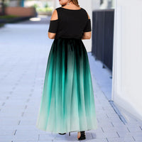 Large Big Size Long Dresses Women Summer Short Sleeve Casual Swing Dress, Female Gradient Print Elegant Maxi Dress