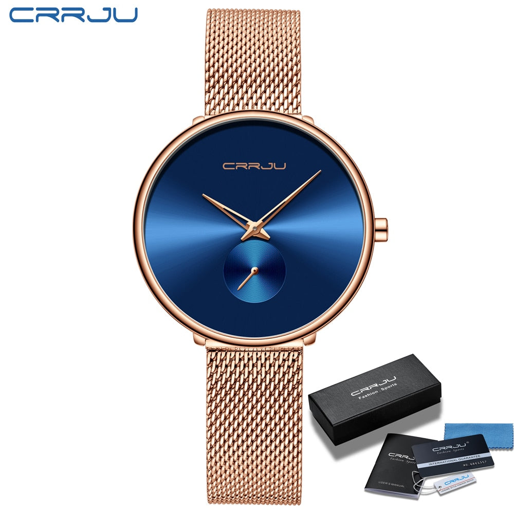 CRRJU Fashion Women Watch Luxury Casual Simple Ladies Daily Dress Mesh Wristwatch Minimalist Waterproof Quartz Female Clock