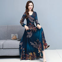 Sexy Vintage Evening Dresses Floral Chiffon Long Sleeve Casual Beach Dress