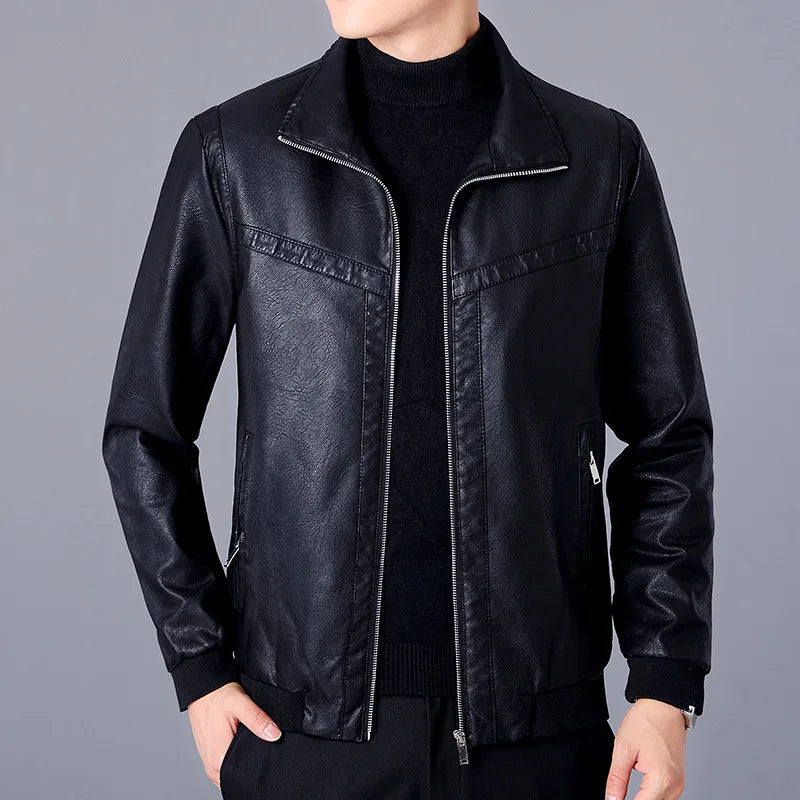 Spring Autumn Men Jacket Black Leather Coat Concise Young Man Bomber Jackets Zipper Leather Jacket for Men Plus Size M-5XL MY266