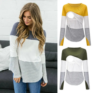 Imcute Casual Striped Women Long Sleeve Maternity Tops Breastfeeding Tops Ladies T-Shirt Loose Pregnancy Loose Clothes T Shirt