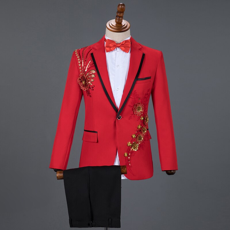 Red Diamond Floral Men Suits for Wedding Mens Suits 3 Piece Blazer+Pan –  Mega Mart Center