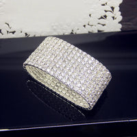 TREAZY 1-10 Rows Rhinestones Bridal Wedding Bangles Gold/Silver Color Crystal Stretch Bracelet Women Wristband Elastic Jewelry