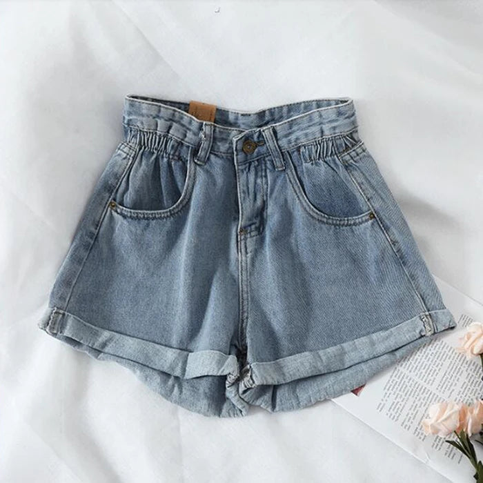 High Waisted Denim Shorts for Women Casual Loose Shorts Ladies Fashion Elastic Waist Wide Leg Short Jeans Summer New 2024