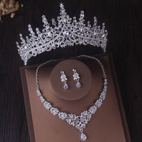 Gorgeous Silver Color Crystal Bridal Jewelry Sets Fashion Tiaras Crown Earrings Choker Necklace Women Wedding Dress Jewelry Set