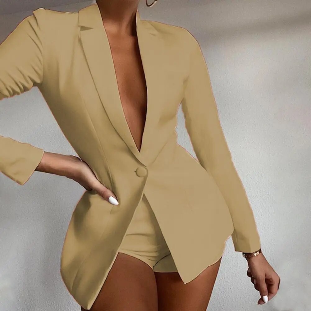 Autumn Office Female Lady Blazer Solid Color All Match Autumn Winter Straight Lapel Suits Jacket for Daily Wear Women'Clothes