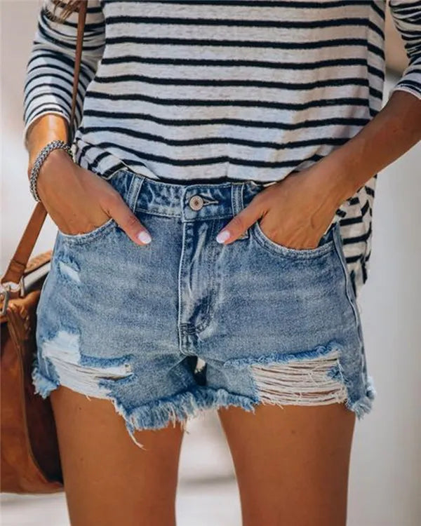 2020 Hot sale summer women's ripped jeans shorts fashion casual slim denim shorts office ladies shorts clothing S-2XL