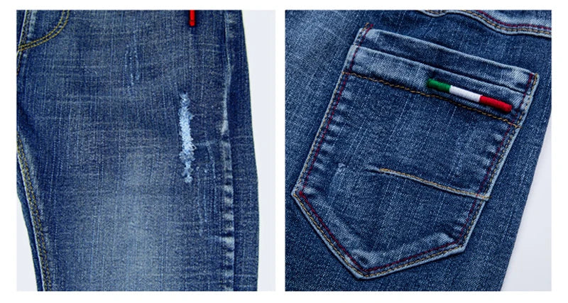 IENENS Fashion Jeans For Kids Boys Denim Long Pants Spring Autumn Slim Jeans Young Boy Cowboy Trousers Elastic Waist Pants