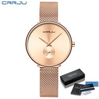 CRRJU Fashion Women Watch Luxury Casual Simple Ladies Daily Dress Mesh Wristwatch Minimalist Waterproof Quartz Female Clock