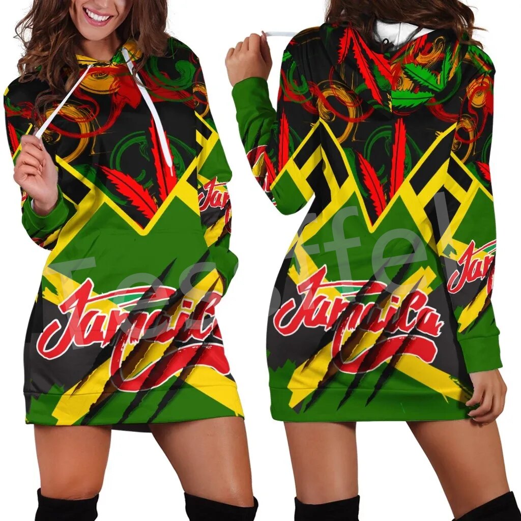 Tessffel NewFashion Country Reggae Jamaica Lion Emblem Retro Tattoo 3DPrint Pullover Sexy Women Hoodie Dress Funny Casual A1