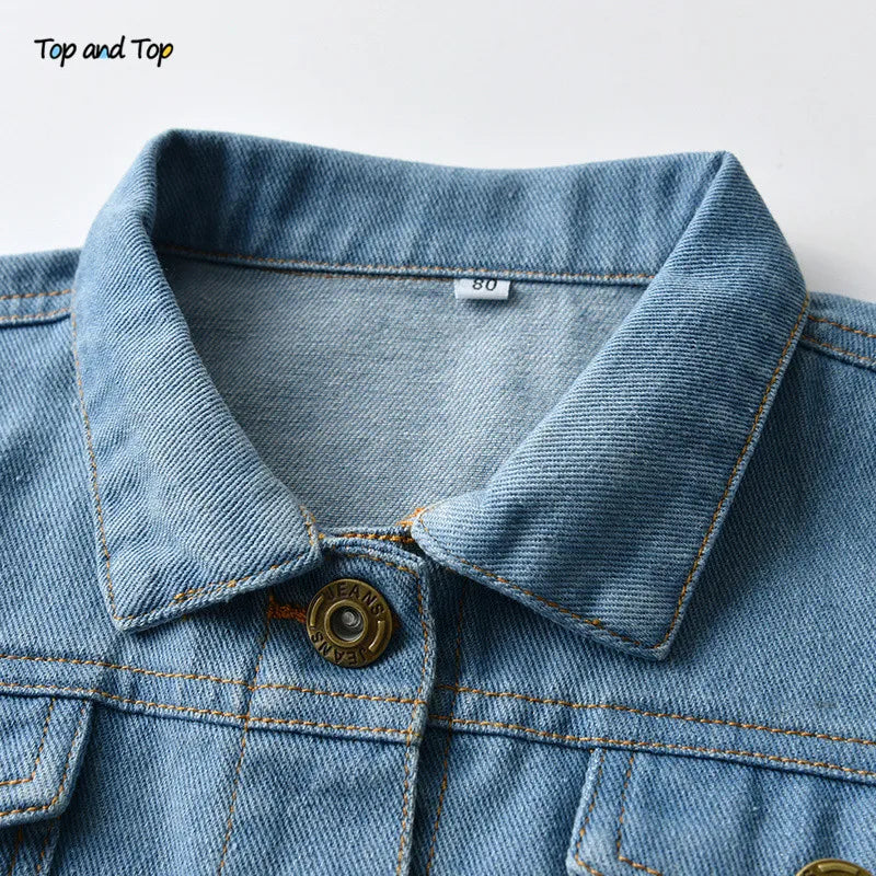 Top and Top Spring Autumn Kids Casual Jacket Girls Ripped Holes Jeans Coats Little Boys Girls Denim Outerwear Costume 12M-6Y