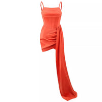 [Clearance Special Price] European American High-End Women's Satin Fishbone Pleated Spliced Spaghetti Strap Sexy Backless Summer