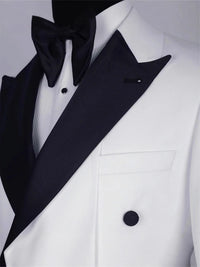 Wholesale Black and White Double Breasted Wedding Suits for Men Peaked Lapel Slim Fit Tuxedos 2 Pieces Fashion Casual Suits