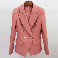 HIGH STREET Newest 2023 Runway Designer Blazer Women's Classic Lion Buttons Double Breasted Slim Fitting Blazer Jacket Dust Rose