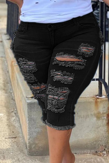 Womens Plus Size Stretchy Bermuda Shorts Jeans  Summer Womens Ripped Denim Shorts High Waist Curled Slim Shorts 4XL 5XL ouc1142