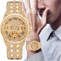 Men Iced Out Watches Luxury Full Diamond Gold Stainless Steel Quartz Wristwatches Clock Gift Relogio Masculino