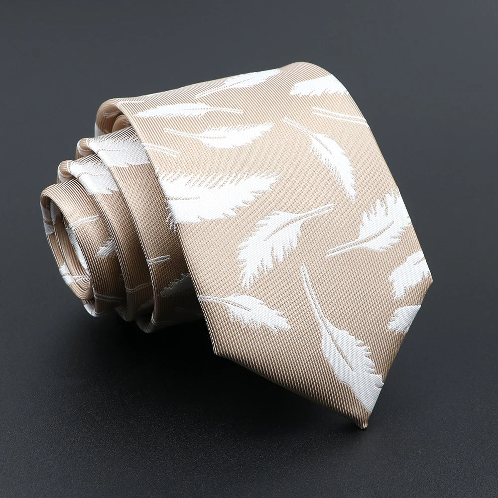 Novelty Men's Tie Floral Feather Elk Geometric Patten Red Blue Neckties Leisure Business Daily Wear Cravat Wedding Party Gift