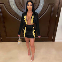 Black White Color Ladies HL Bandage Set Long Sleeve Sexy Bodycon Mini Dress 2 Pieces Set Sexy Nightclub Party Dress Vestido