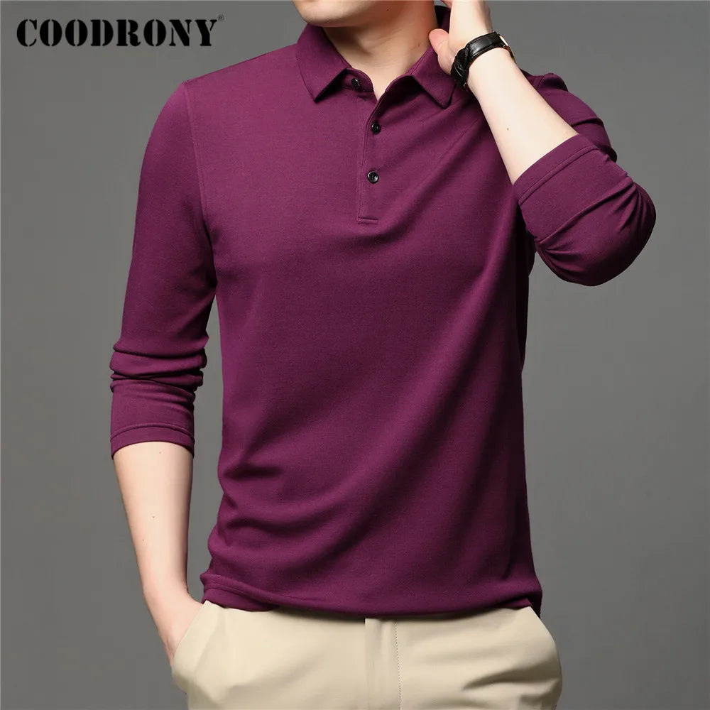 COODRONY Brand Spring Autumn New Arrivals High Quality Pure Color Business Casual Long Sleeve Polo-Shirt Men Clothing Tops C5050