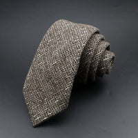 Classic Brown Grey Plaid Striped Wool Necktie Narrow Collar Slim Cashmere Tie For Man Suit Party Casual Accessory Cravat Gift