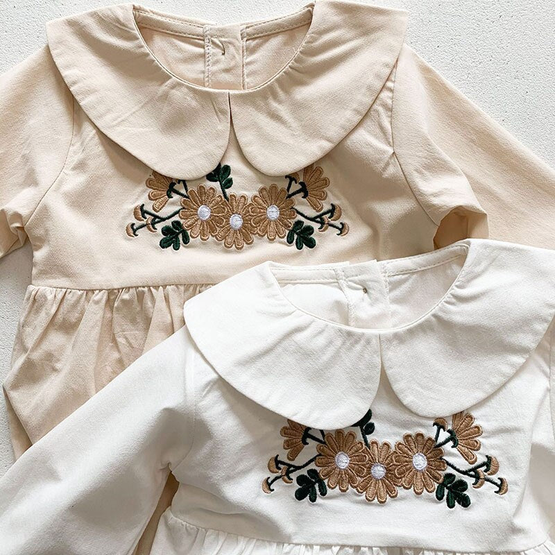 2021 New Autumn Kids Girl Long Sleeve Embroider Rompers Spring Infant Baby Girl Romper