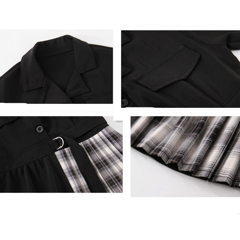 Kids Blazer Dress 2023 Girl Formal Black Blazer Dress Suit Jacket Female Fashion Children's Stitching Plaid Blazer Party Costume