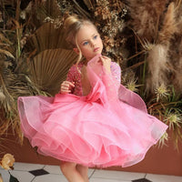 Pink Glitter Illusion Lush Girl Party Dresses Layers Puffy Girl Princess Dress Shiny luxurious Birthday First Communion Dresses