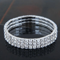 TREAZY 1-10 Rows Rhinestones Bridal Wedding Bangles Gold/Silver Color Crystal Stretch Bracelet Women Wristband Elastic Jewelry
