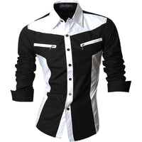 Jeansian Men&#39;s Casual Dress Shirts Fashion Desinger Stylish Long Sleeve 8371 Black2