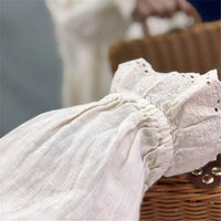 Johnature New Vintage Cotton Linen Embroidery Hollow Out Women Dresses 2023 Summer  Solid Color Ruffles Dress