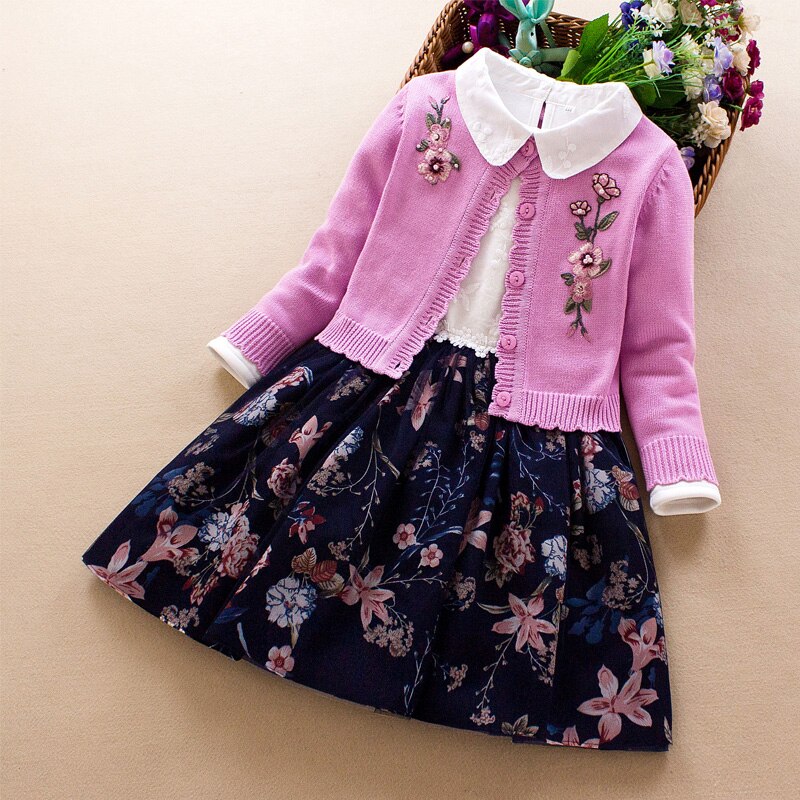 Elegant Girls clothing set new 2022 spring autumn Kids princess coat+dress 2Pcs suit for girl party children clothes 3 5 8 9Year