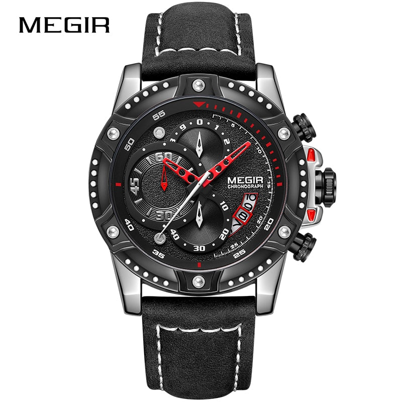 MEGIR Creative Quartz Wristwatch Men Watch Waterproof Leather Men&#39;s Watches Top Brand Luxury Chronograph Sport Relogio Masculino