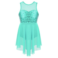 Girls Shiny Rhinestone Jazz Ballet Dance Dress Decorated Collar Sequins Mesh Tassel Hem Dance Leotards Dance Performance Dress