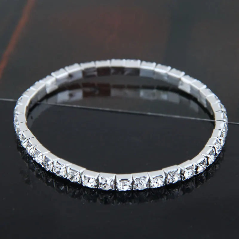 TREAZY 1-10 Rows Rhinestones Bridal Wedding Bangles Gold/Silver Color Crystal Stretch Bracelet Women Wristband Elastic Jewelry