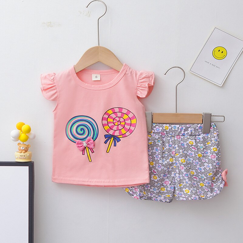 Kids Summer Fashion Sportswear Children Girl Cartoon T Shirt Shorts 2pcs/sets Baby Boys Costumer Toddler Infant Casual Tracksuit