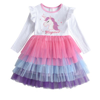 VIKITA Girls Princess Dresses Kids Cartoon Vestidos Children Autumn Dress Kids Dress for Girls Long Sleeve Unicorn Dresses