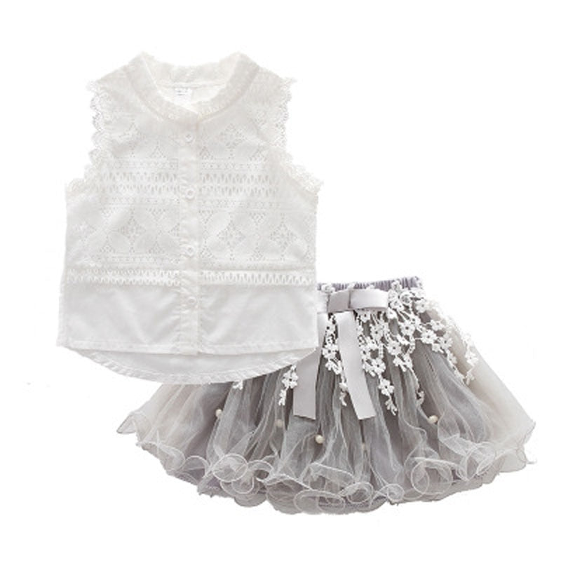 Girls Clothing Sets Summer Lace T-Shirts Floral Tutu Skirt 2Pcs Suits Girls Clothes Sets