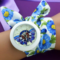 Shsby New Design Ladies Flower Cloth Wrist Watch Fashion Women Dress Watch High Quality Fabric Clock Sweet Girls Watch