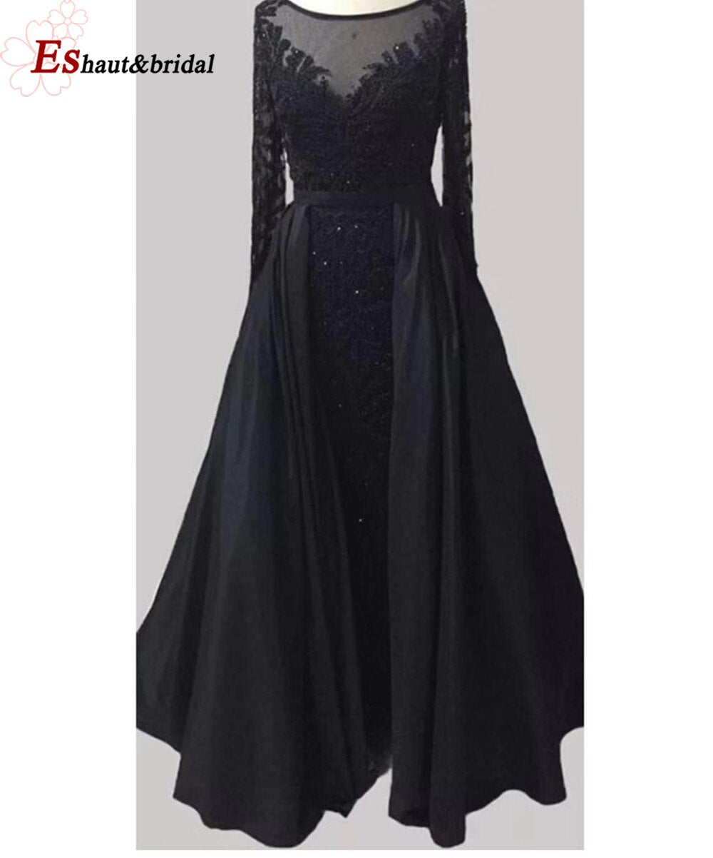 Elegant Mermaid Evening Night Dress for Women 2023 Muslim O Neck Long Sleeves Beads Sequin Formal Prom Wedding Party Gowns