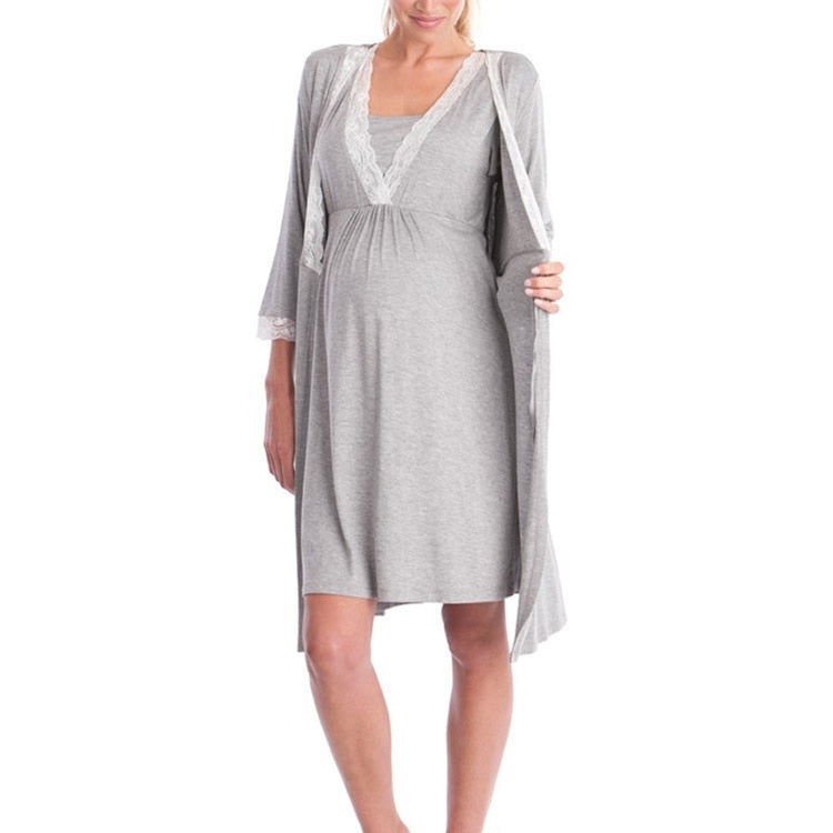 Maternity Lace Deep V-neck Breastfeeding Dress Pregnant Women Nursing Dress Pajamas Maternity Fashhion Sleepwear Nightgown