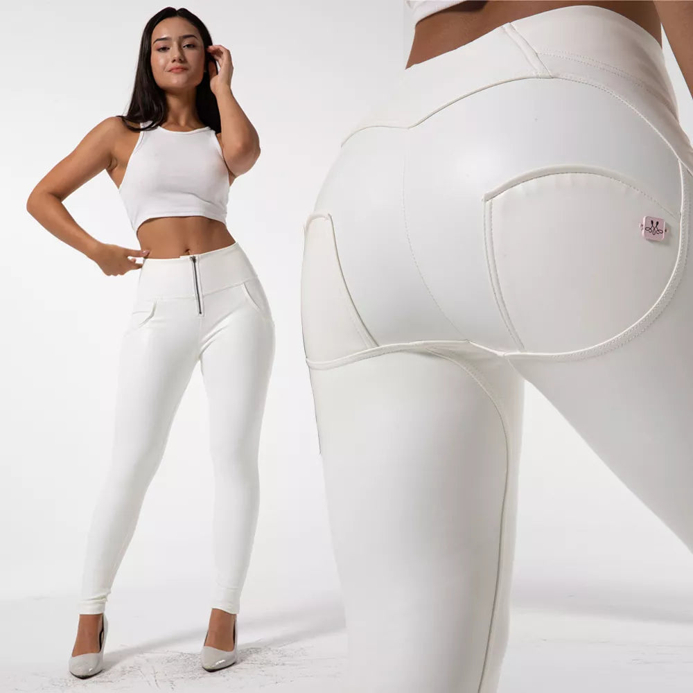 Shascullfites Melody White Trousers High Waist Pu Pants Women Leather Pants Zipper Pencil Utility Pants Women Winter Trousers