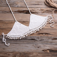 New Shell Tassel 2 Piece Dress Women Sexy Fishnet Mesh Sleeveless Knitted Crochet Dress Hollow Out Beach Halter Mini Dress