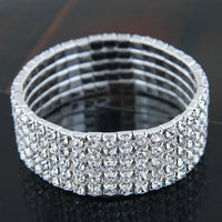 TREAZY 1-10 Rows Rhinestones Bridal Wedding Bangles Gold/Silver Color Crystal Stretch Bracelet Women Wristband Elastic Jewelry
