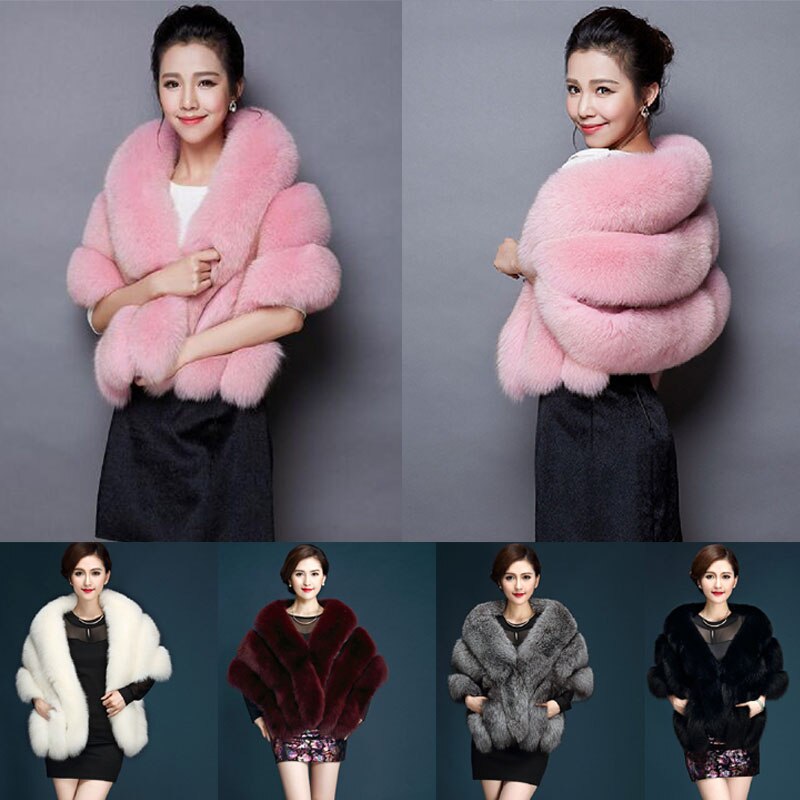 Women Faux Fox Fur Mink Cloak Luxury Winter Vests Wedding Dress Shawl Furry Cape Vest Female Waistcoat Short Sleeveles Fur Coat