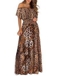 2022 New Fashion Leopard Robe Print Long Dress Ruffle Maxi Sundress Bohemian Women Summer Sexy Casual Elegant Strapless Vestidos