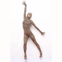 Sexy Leopard One Piece Tights Full Coat Zentai Separate Fingers Zipper Open Crotch Bodysuit Cosplay Performance Jumpsuit Unitard